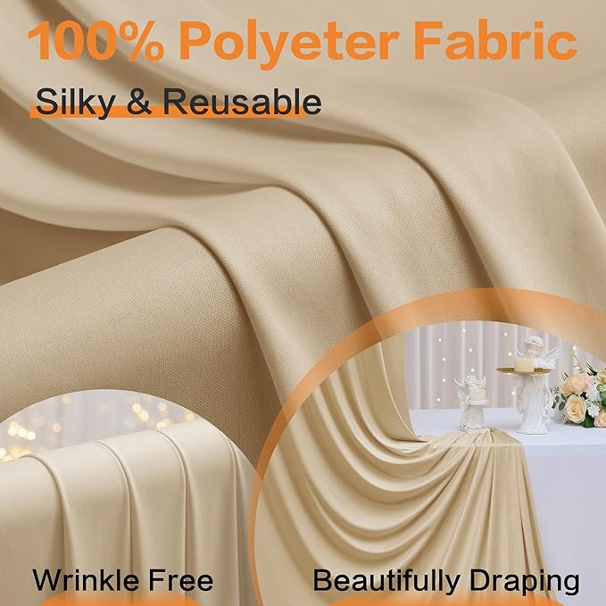 20×14 ft Beige Backdrop Curtain for Wedding Parties, 4 Panels 14ft Long Wrinkle Free Silky Polyester Backdrop Drapes Tan Photo Back Drop Cloth for Birthday Baby Shower Photography Backgrounds