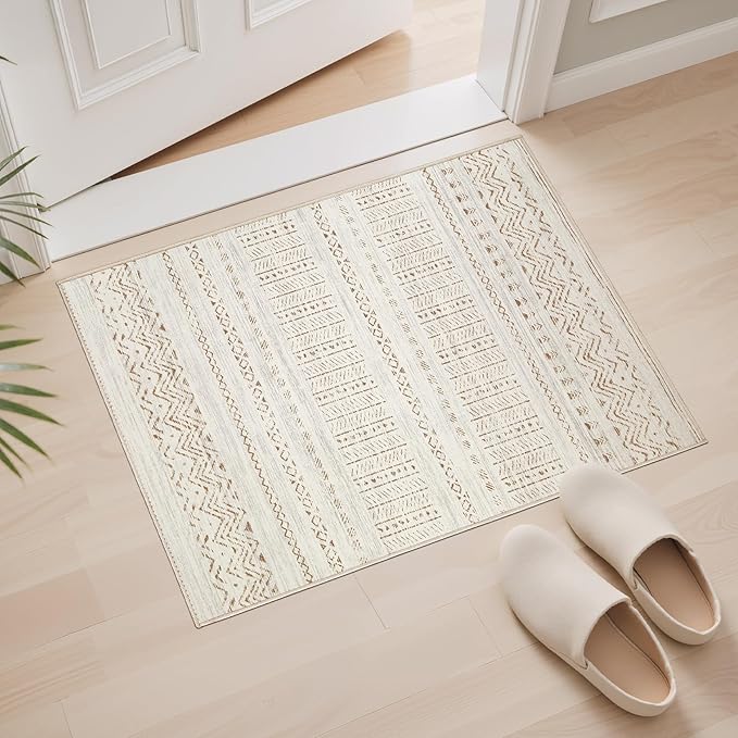 Area Rugs for Living Room Washable Living Room Rug Soft Neutral Indoor Floor Carpet Non-Slip Stain Resistant Modern Boho Rugs for Bedroom Dining Room Kids Room Nursery Office Home Brown Cream