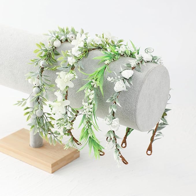 Women Flower Crowns Fairy Wreath - White Headdress Renaissance Accessories Headpiece for Girls Lady in Bridal Wedding Halloween Party Festival Gifts Photography Rose