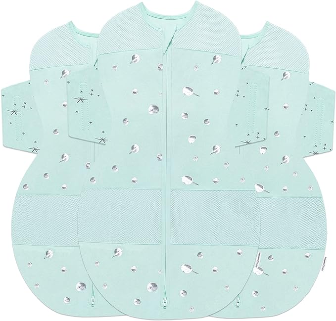 Happiest Baby SNOO Sleep Sack - 100% Organic Cotton Baby Swaddle Blanket - Doctor Designed Promotes Healthy Hip Development - 3-Pack Bundle (Teal Planets, S, M, L)