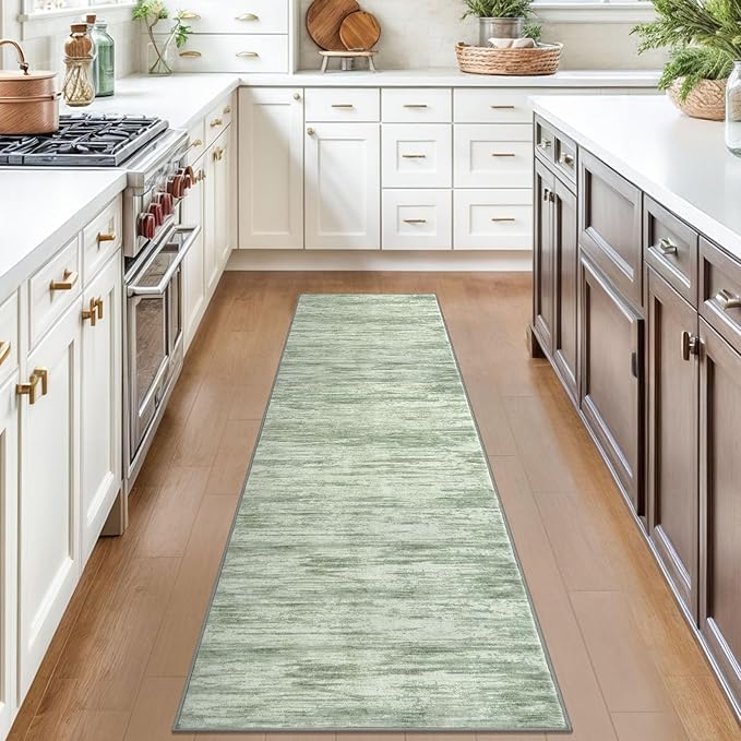 2x7 Modern Abstract Runner Rug for Hallways, Light Sage Green and Ivory Super Soft Hallway Decor Kitchen Rugs with Non-Slip, Non-Shedding Washable Rug for Hallways Entryway Bedroom Indoor