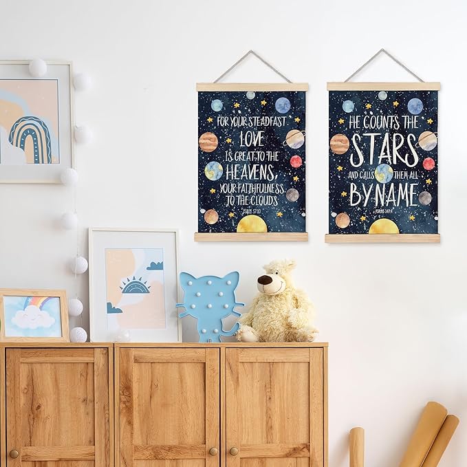 URLLUAE Solar System Poster Hanger Frame, Space Nursery Wall Art Decor,Solar System for Kids,Outer Space Room Decor for Boys Room,16x24 Inches Set of 2