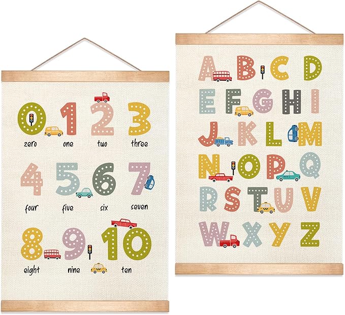 HEYJEEPER Alphabet and Numbers Chart Poster set of 2, Colorful Alphabet Numbers Wall Art,Toddler Educational Learning Wall Hanging Decor for Kids Room,Playroom,Nursery,Classroom Must Haves 18x14Inch