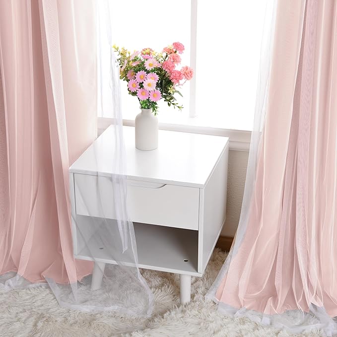 DWCN Layered Curtains Blackout and Sheer Curtains with Tiebacks Grommet Top Window Treatments with Sheer Overlay for Living Room, Girls Bedroom, Nursery, 38 W by 63 L, Rose Blush, 2 Pieces