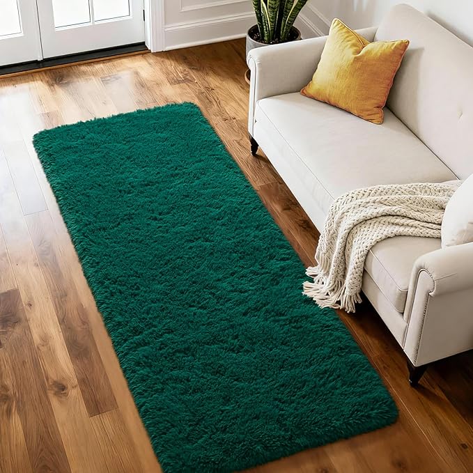 Merelax Soft Runner Rugs for Livingroom, Deep Green 2x6 Fluffy Rugs for Bedroom Bedside, Small Throw Cute Long Carpet Non Slip Area Rugs for Hallway Entryway Entryway