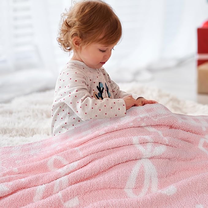 Pink Bow Baby Blanket – Soft Knitted Throw with Adorable Bow Detail for Baby Girls, Nursery Bedding & Shower Gifts – Warm & Gentle, 30x40 Inch