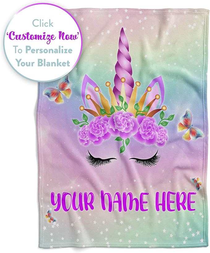 Personalized Unicorn Blanket for Kids | Girls Unicorn | Custom Plush Fuzzy Unicorns for Toddler | Customized Little Girl Throw Blankets | Baby Girl Birthday (Fleece – 60x80)