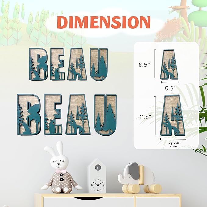 Personalized Wooden Name Sign - Custom Baby Name Signs for Nursery & Kids Room, Baby Announcement Sign, Wall Name Signs Personalized, Round Wooden Letters for Nursery Decor (Woodland 3D)