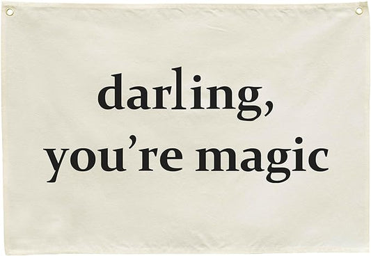 Nursery Canvas Banner Wall Decor Hanging Rectangular Flag Sign Art for Baby Kids Boy Girl,Babyroom Bedroom Playroom Decor,Christmas Gift for Nursery Wall Decor-Darling You’re Magic-28.5"L x 20"W