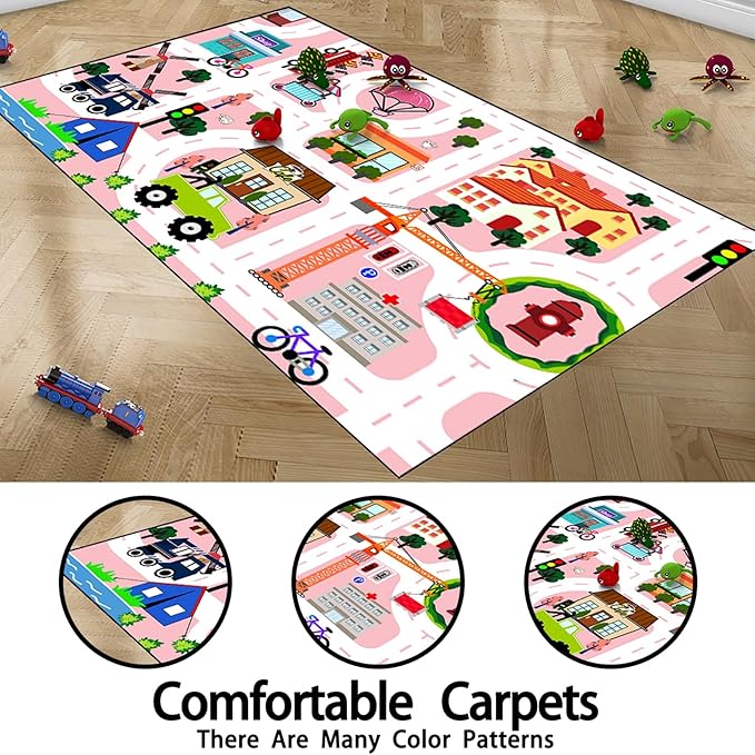 Road Map Carpet for Kids - Kids Rugs for Playroom Car Rugs for Toy Car Play Mats for Floor City Rug Play Mat, 2. 5x4 Feet