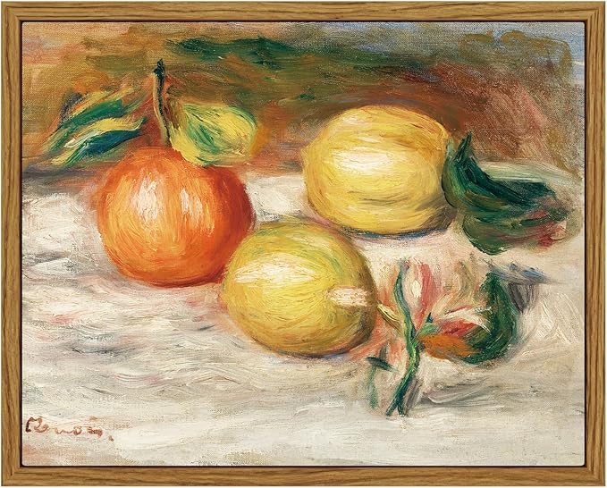 ARPEOTCY Framed Canvas Lemons Wall Art, Vintage Still Life Art Home Decor, Classical Farmhouse Orange Fruit Oil Painting Wall Decor for Kitchen, Dining Shelf Decorations, 8x10 inch