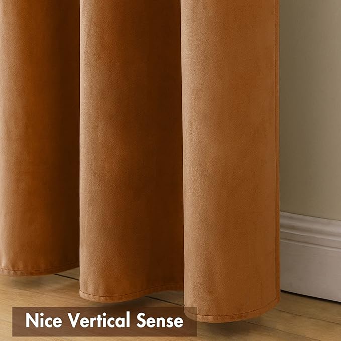 MIULEE Gold Brown Velvet Curtains Thermal Insulated Blackout Curtain Fall Drapes for Bedroom Living Room Darkening 108 Inches Long Curtains Panels Rod Pocket Set of 2