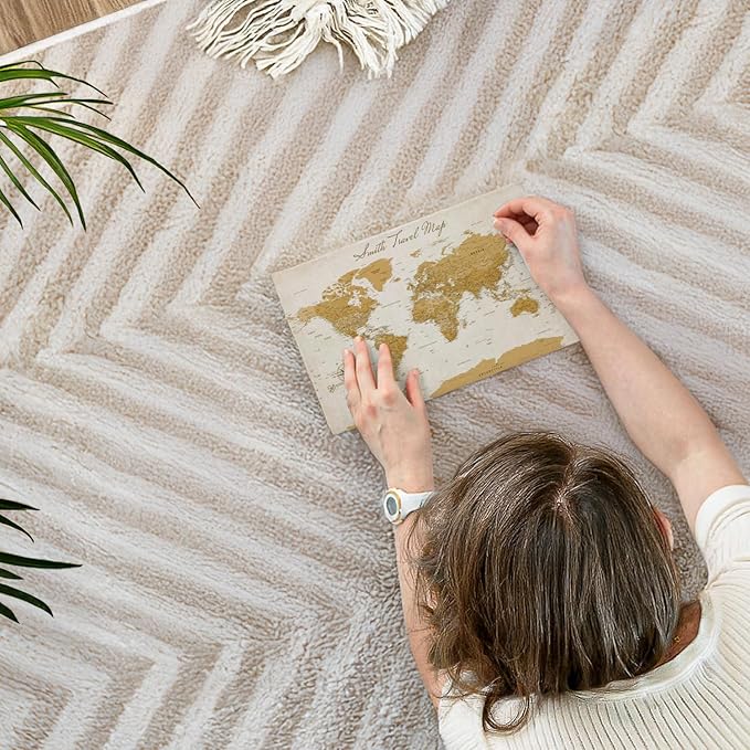 ElephantStock - Personalized Travel Push Pin World Map Wall Art - Horizontal Canvas Wall Art - Living Room Wall Decor - Digital Art Map Canvas Art - Orange And Beige Decor - 12" x 8"