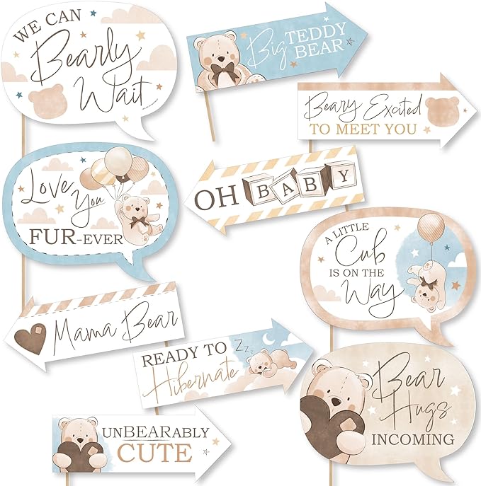 Big Dot of Happiness Funny We Can Bearly Wait - Teddy Bear Baby Shower Photo Booth Props Kit - 10 Piece