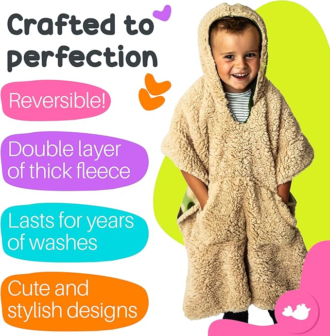 Birdy Boutique Car Seat Poncho for Kids – Safe to Use Over Seat Belts – Reversible Warm and Cozy Blanket – Easy on Easy Off and Doesn’t Impact Car Seat Performance – Camo and Bear – One Size
