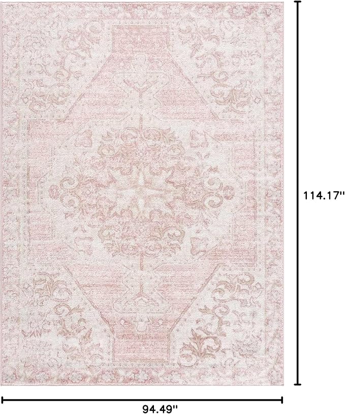 BoutiqueRugs Blush & Light Pink Collection Snead Bohemian Oriental Medallion Large Area Rug - Traditional Floral Carpet for Living Room - Blush, Pale Pink, Cream - 7'10" x 9'6" (8x10 Area Rug)