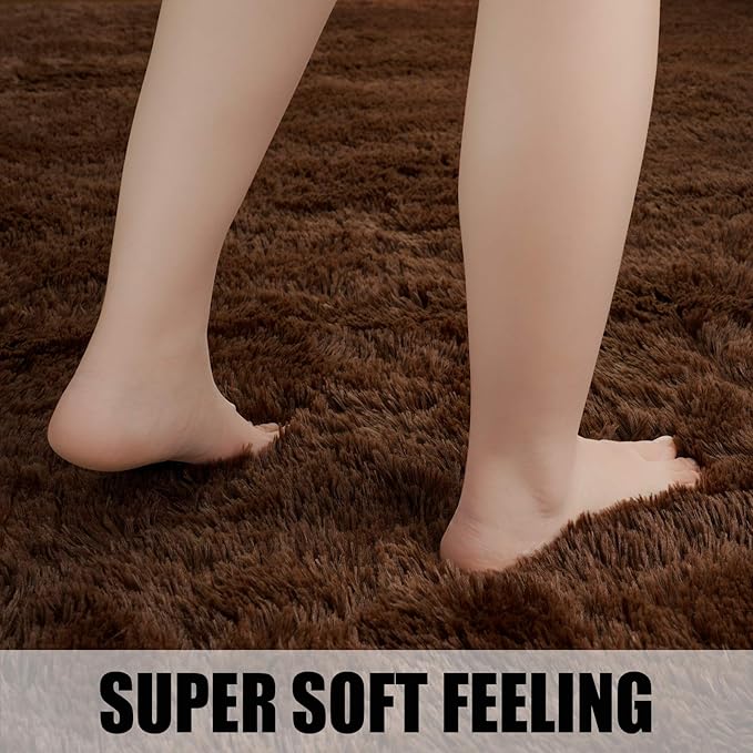 Merelax Soft Modern Indoor Large Shaggy Rug for Bedroom Livingroom Dorm Kids Room Home Decorative, Non-Slip Plush Fluffy Furry Fur Area Rugs Comfy Nursery Accent Floor Carpet 5x8 Feet, Brown
