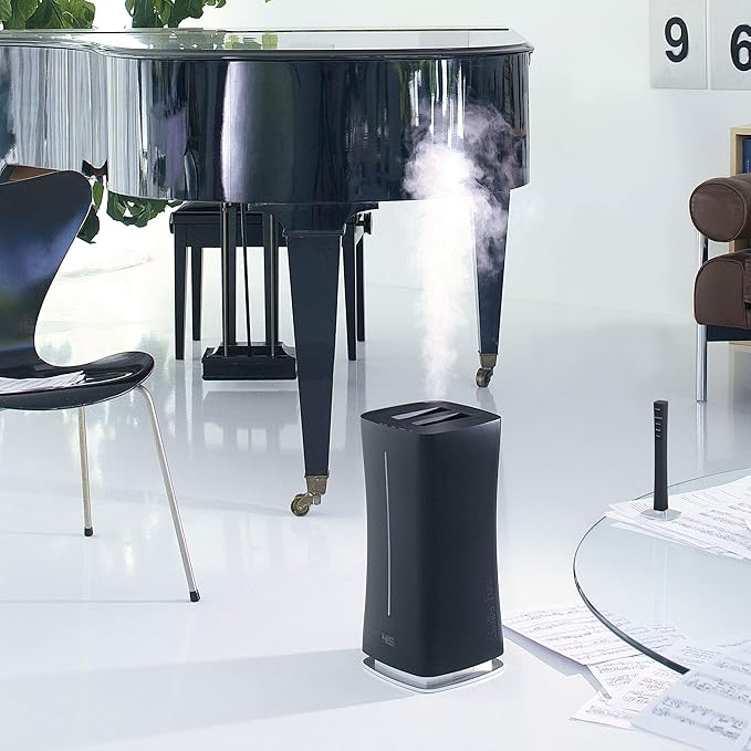 Stadler Form’s Eva humidifier with WiFi, external humidity sensor, automatic mode, for rooms of up to 860 sq ft, ultrasonic nebuliser, dimmable LEDs, suitable for fragrant oil, black