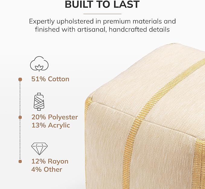 Anji Mountain 100% Handmade & Handcrafted Comfortable Home Décor Pouf Ottoman Footrest for Living Room, Bedroom, Nursery, Kidsroom, Patio Furniture - (20" x 20" x 20" - Croissant)