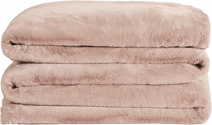 UnHide Cuddle Puddle - Faux Fur Blanket - Oversized, Lightweight, Extra Soft Blanket - Machine Washable - Add a Layer of Softness to Any Bed or Couch - 100” x 100” - Rosy Baby