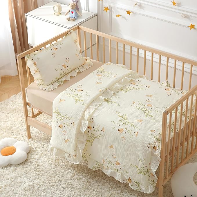 100% Cotton Muslin Crib Comforter/Quilt,Ultra Soft Cozy Reversible Baby Blanket,All Season Toddler Blankets for Boys and Girls, Machine Washable,41"x48"