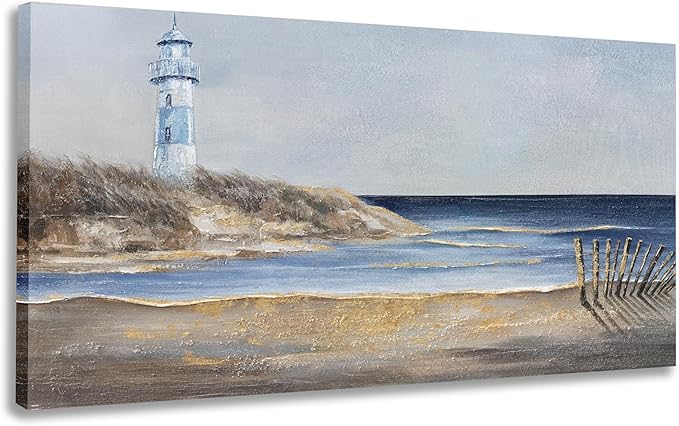 Yuaxker Ocean Art Wall Blue and Gold Ocean Canvas Painting Large Modern Aesthetic Pictures Wall Decor for Living Room Bedroom Dining Room Office Home Decor Artwork Easy to Hang 30x60 inch