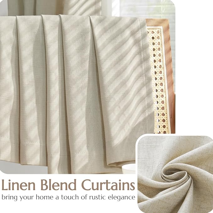 jinchan Oat Lined Linen Blend Curtain for Living Room 96 Inch Length 2 Panels Curtains for Sliding Glass Doors, 50 Inch Wide Drapes with Rod Pocket Back Tab(50W x 96L, Oat)