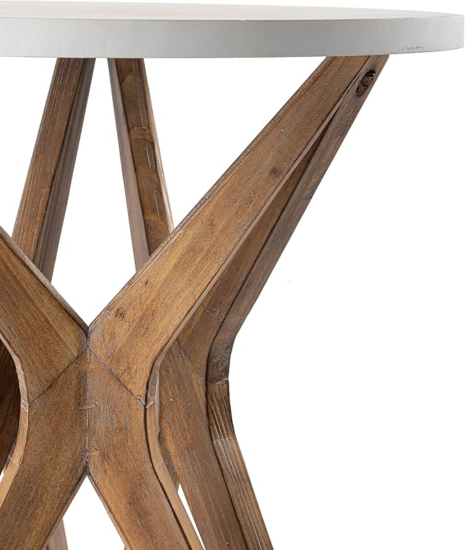 LONYKE Pedestal Farmhouse End Table, Distressed Top with Tripod Base Bedside Table for Living Room, Modern, Boho Decor, Round (1 Pack, White & Walnut)