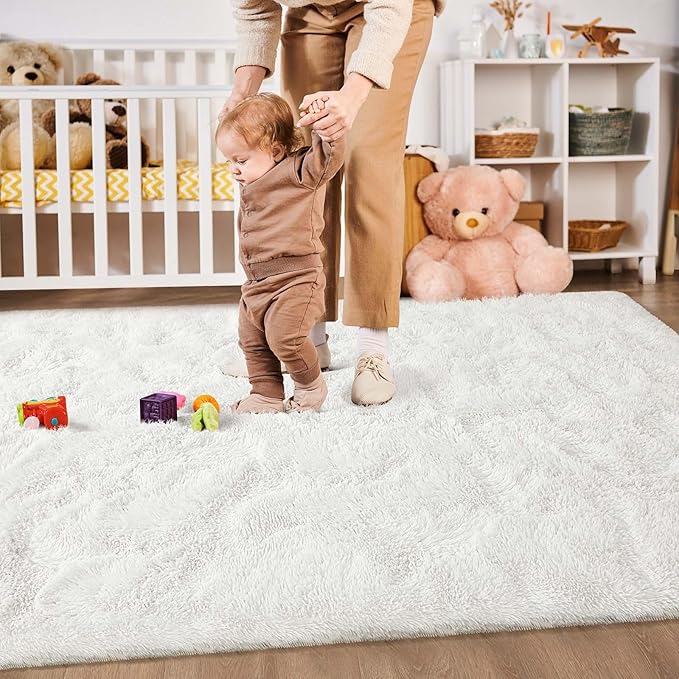 Merelax Soft Modern Indoor Large Shaggy Rug for Livingroom Bedroom Dorm Kids Room Home Decor, Non-Slip Plush Fluffy Furry Fur Area Rugs Comfy Nursery Accent Floor Carpet 9x12 Feet, Ivory