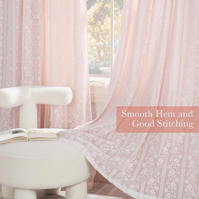 PONY DANCE Linen Pink Curtains for Living Room 84 Inches Long, Farmhouse Thermal Insulated Room Darkening Curtains, Double Layer Curtain for Girls' Bedroom, 52W x 84L, Blush Pink, 2 Panels
