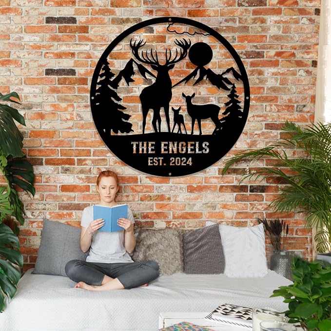 Metal Signs Customized, Personalized Family Name Sign, Deer Wall Art, Housewarming Gifts, Wildlife Lover's Gift, Country Rustic Room/Porch/Cabin/Antler Decor