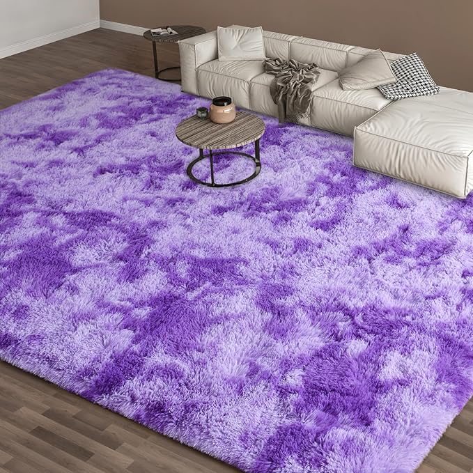 EVOIONOS 5x7 Washable Large Area Rug Living Room, Fluffy Shag Rug Bedroom, Ultra Soft Plush Non Slip Carpet Indoor Floor Bedside Nursery Kids Girls Room Dorm, Home Decor Aesthetic, Tie-Dyed Purple