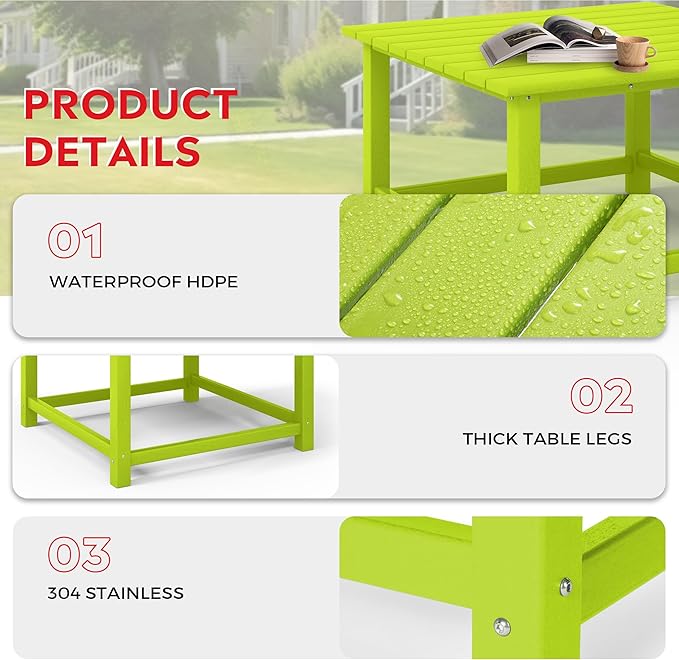 Costaelm Outdoor Kids Table, Toddler Dinner Table Baby Desk Outdoor Childrens Party Tables for Arts & Crafts, Snack Time, Multi-Activity Desk for Ages 2-8 in Classroom/Outside, Lime