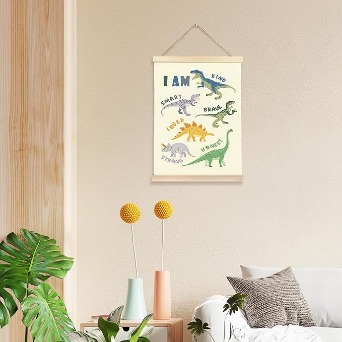 Hiuwevt Inspirational Dinosaur Poster Hanger Frame, Dinosaur Room Decor for Boys, I Am Kind Positive Affirmations Dinosaurs Wall Art Decor for Home Kids Boys Room Nursery, 12x16 Inch