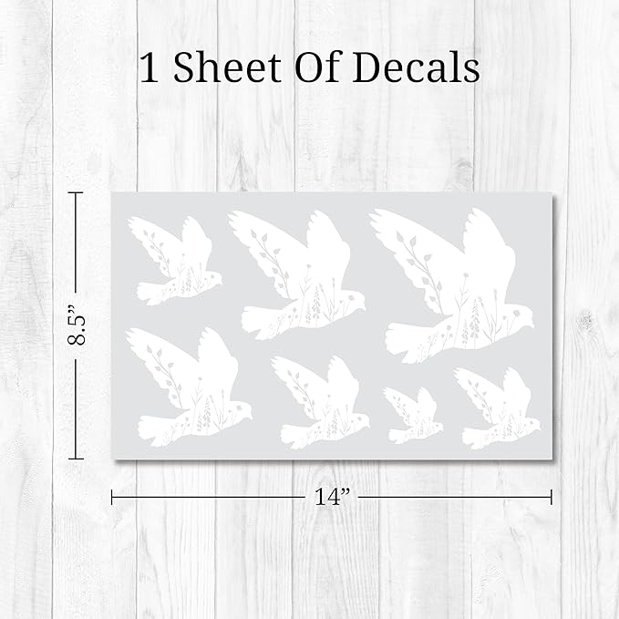 White Floral Bird Mirror Decals - Elegant and Versatile Vinyl Stickers for Mirrors, Walls, Doors, Windows Easy to Apply and Remove Nursery Living Room Laundry Kitchen