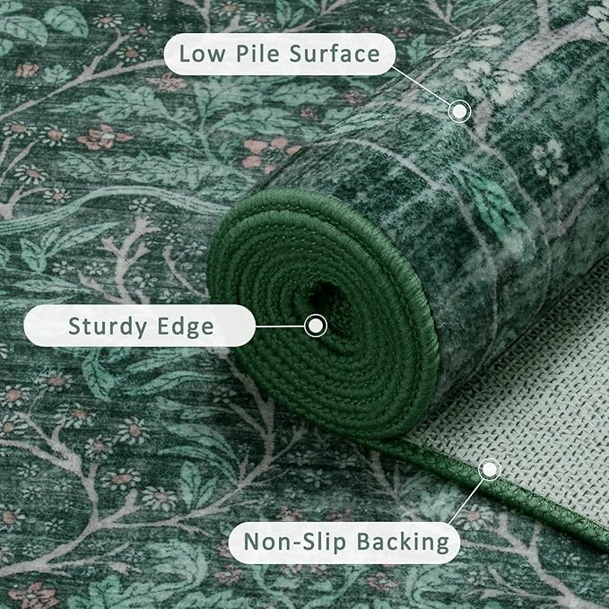 Washable Rug 5x7 Area Rug,Dark Green Living Room Rug for Entryway Bedroom Farmhouse Nursery Home Office，Low Pile Stain & Slip Resistant Large Carpet for Bedroom