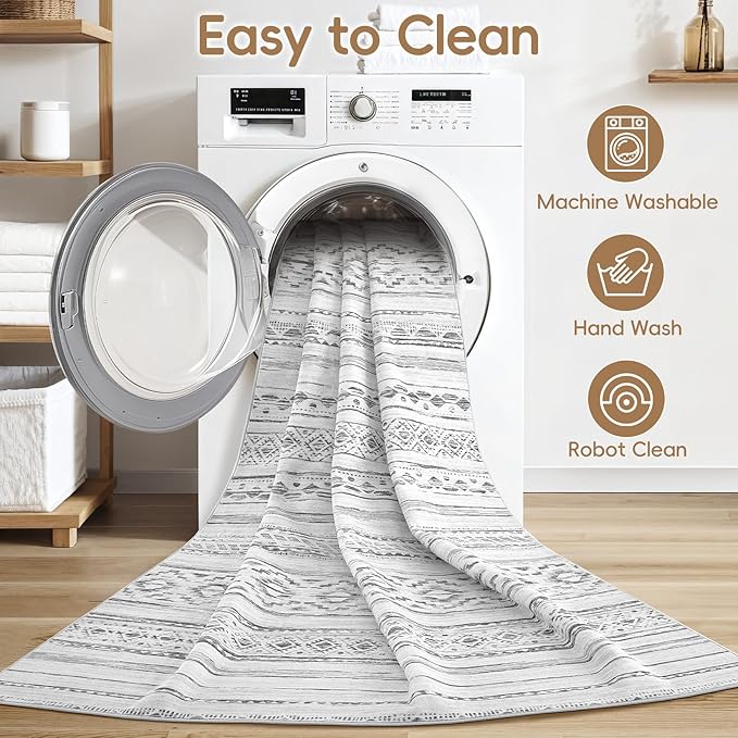 Area Rugs for Living Room Washable Living Room Rug Soft Neutral Indoor Floor Carpet Non-Slip Stain Resistant Modern Boho Rugs for Bedroom Dining Room Kids Room Nursery Office Home Cream Grey