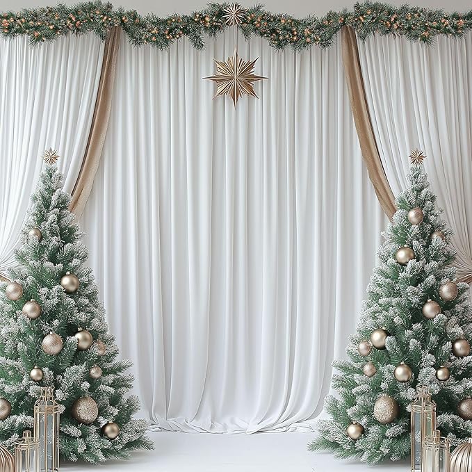 White Backdrop Curtains for Wedding Parties, 10x7FT Wrinkle Free Photo Backdrop Curtains for Wedding Birthday Party Baby Shower, Fabric Drape with Rod Pockets 5ft x 7ft, 2 Panels