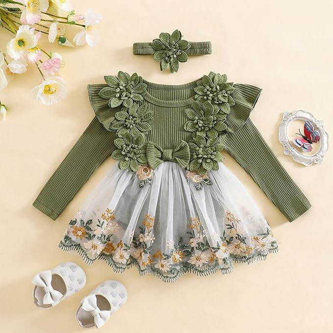 Giraropa Baby Girl Fall Winter Clothes Long Sleeve Romper Dress + Socks + Headband Newborn Infant Cute Casual Outfits