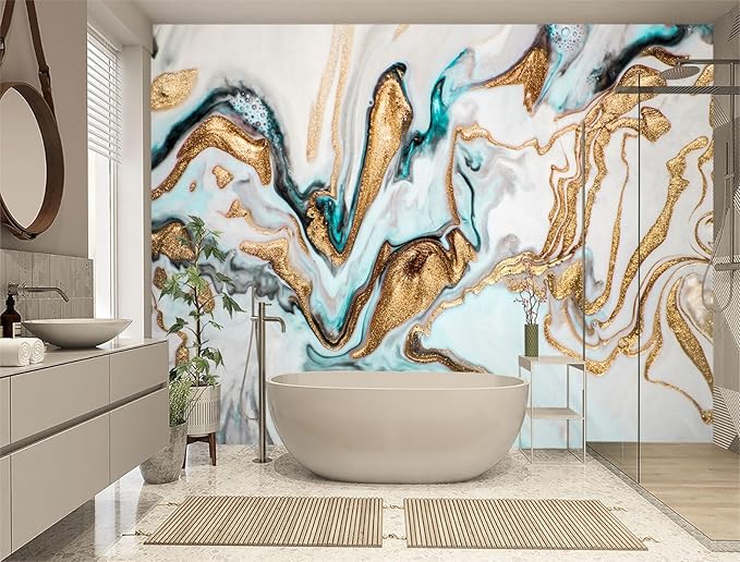 XMPMBM-Gold Quicksilver Marble Fabric Wallpaper Abstraction Art Textured Living Room Bedroom Bathroom Wall Mural-W 154" X H 105"（112 Square Foot）