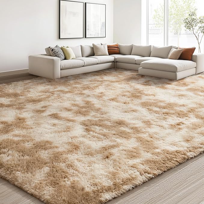EVOIONOS Area Rug for Living Room Bedroom, Washable 6x9 Fluffy Shag Large Rug, Soft Plush Non Slip Carpet for Indoor Floor Bedside Nursery Kids Girls Room Dorm, Home Decor Aesthetic, Tie-Dyed Camel