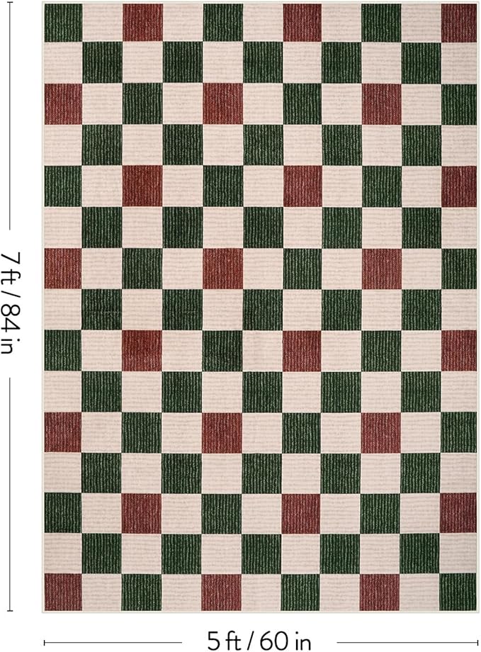 Machine Washable 5x7 Area Rugs for Living Room Christmas Clearance Checkered, Non Slip Low Pile Farmhouse Modern Neutral Playroom Boys Rugs for Bedroom, Carpet Rugs for Dining Room(Christmas,5'x7')