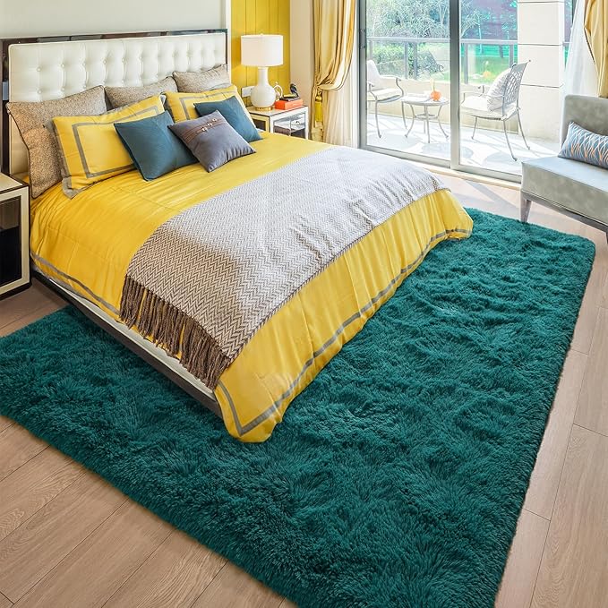 BENRON Fluffy Rugs for Living Room 6x9 Teal Green, Washable Large Area Rugs for Bedroom Dining Table Office Kids Nursery Room, Washable Indoor Floor Carpets