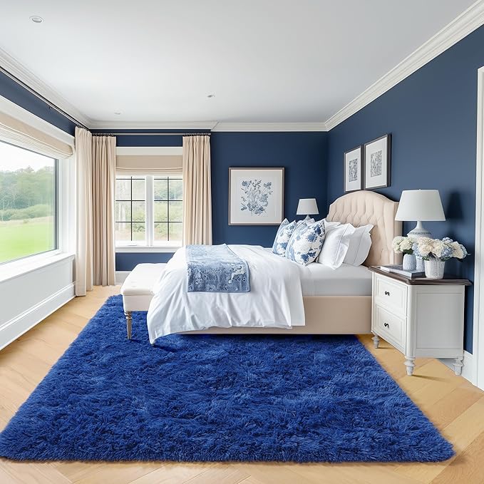 ONASAR Navy Blue 6x9 Area Rugs for Living Room Bedroom, Washable Large Fluffy Bedside Throw Rug, Soft Plush Shaggy Fuzzy Floor Carpet for Nursery Kids Girls Boys Teen Dorm Home Office Decor Aesthetic
