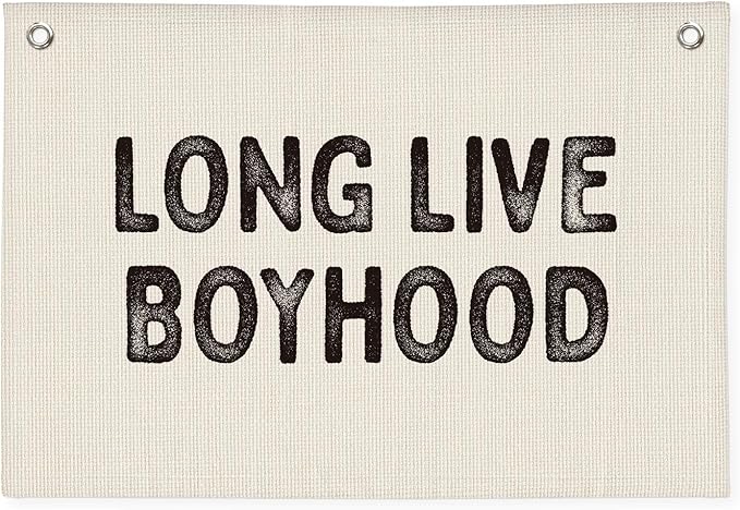 Long Live Boyhood Banner, Boys Room Decor, Vintage Linen Banner Wall Hanging Flag Decor for Toddler Boy Room Nursery Playroom