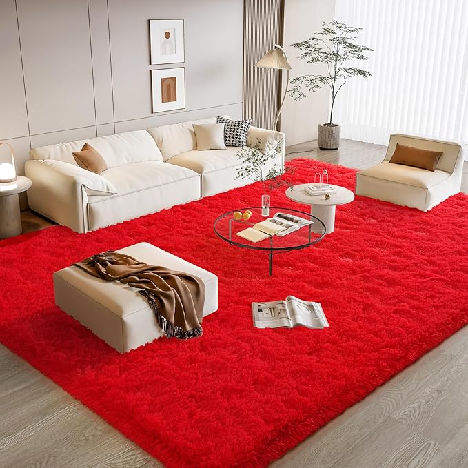 BENRON Soft Fluffy Rugs for Living Room 8 x 10 Red, Extra Large Area Rug for Bedroom Dining Table Office Kids Nursery Room, Machine Washable