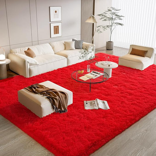 BENRON Soft Fluffy Rugs for Living Room 8 x 10 Red, Extra Large Area Rug for Bedroom Dining Table Office Kids Nursery Room, Machine Washable