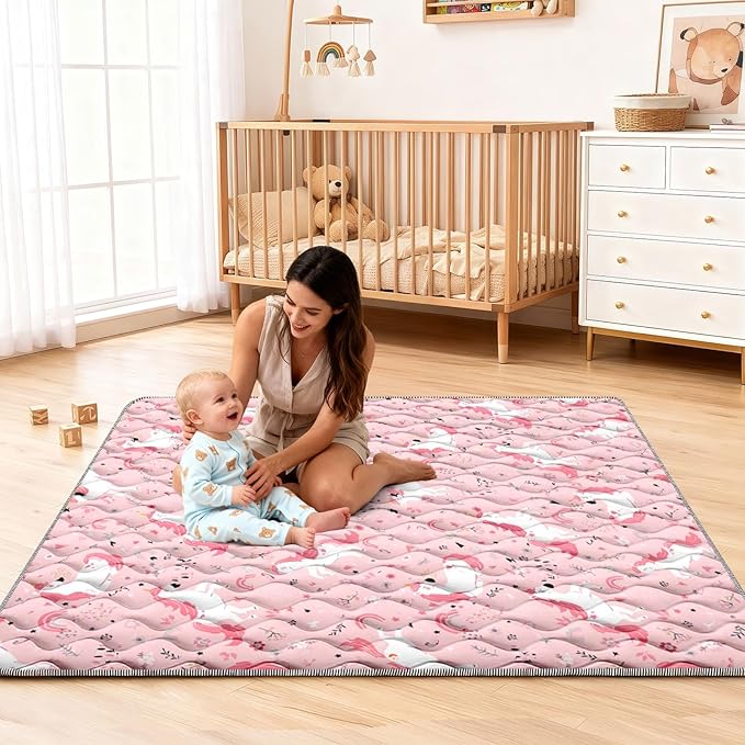 Baby Play Mat 50"x50" Extra Thick Foam Playmat - Water-Resistant Non-Slip Floor Mat & Cushioned Crawling Mat for Babies, Infants & Toddlers for Tummy Time(Unicorn)