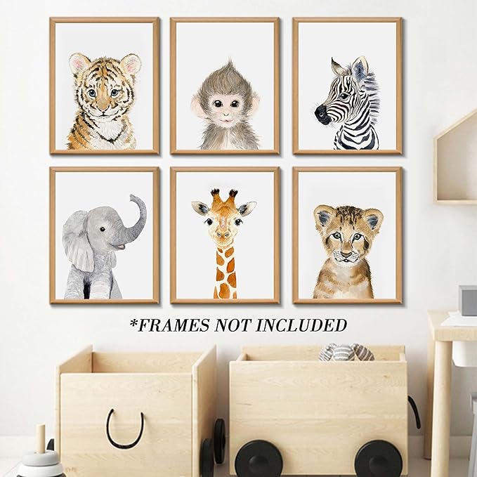 Nursery Baby Room Wall Art Decor, Jungle Nursery Baby Animal of Tiger Lion Elephant Decorations, Nursery Safari Cute Animal Decor for Baby Bedroom