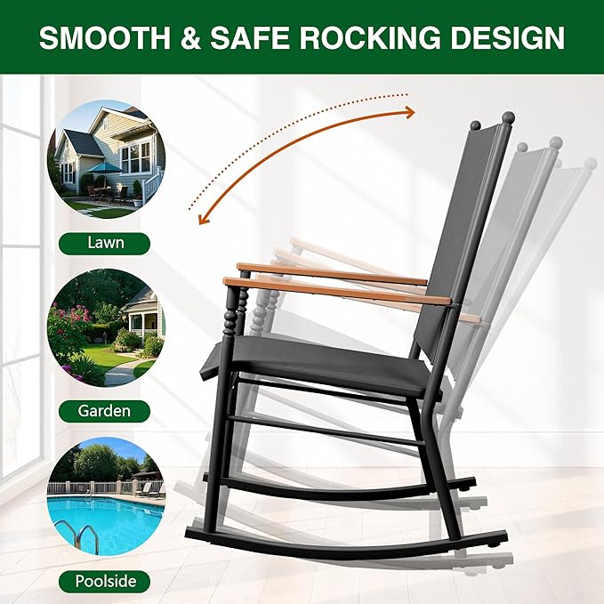 Shintenchi 2 Pcs Outdoor Rocking Chairs Set,Upgraded High Back Patio Rocking Chairs Set,Breathable Textilene Fabric Rocking Chair for Porch,Patio,Garden,Balcony